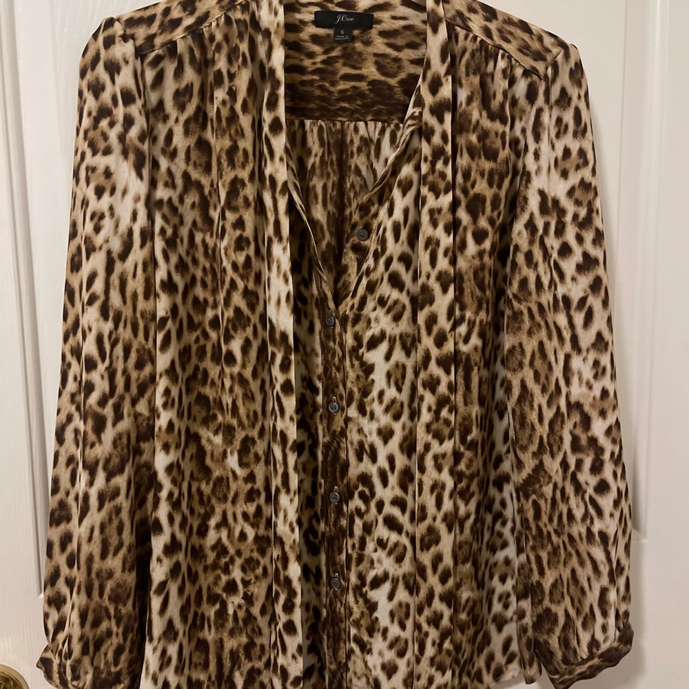 J. Crew • Leopard Print Tie Neck Blouse - Picture 4 of 9